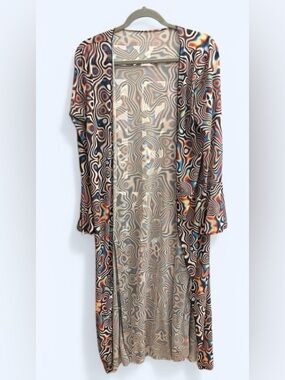Multicolor Psychedelic Print Cardigan  Cover Up